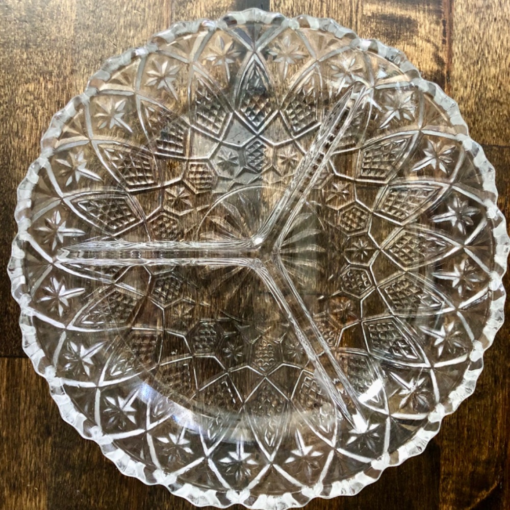 Jewelite 8” Divided Crystal Serving Dish by Gibson Snacks Trinkets